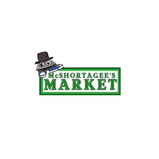 McShortagee's Market logo with cartoon detective